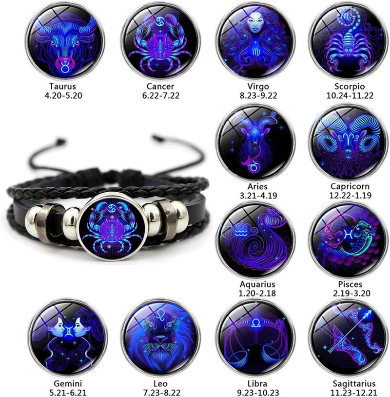 VBWEOI Store Gleym Bracelet, Zodiac Signs Spirit Bracelet, Multilayer Adjustable 12 Constellation Zodiac PU Leather Bracelet, Gleym Manifestation Bracelet Jewelry Gifts for Women and Man - Image 4